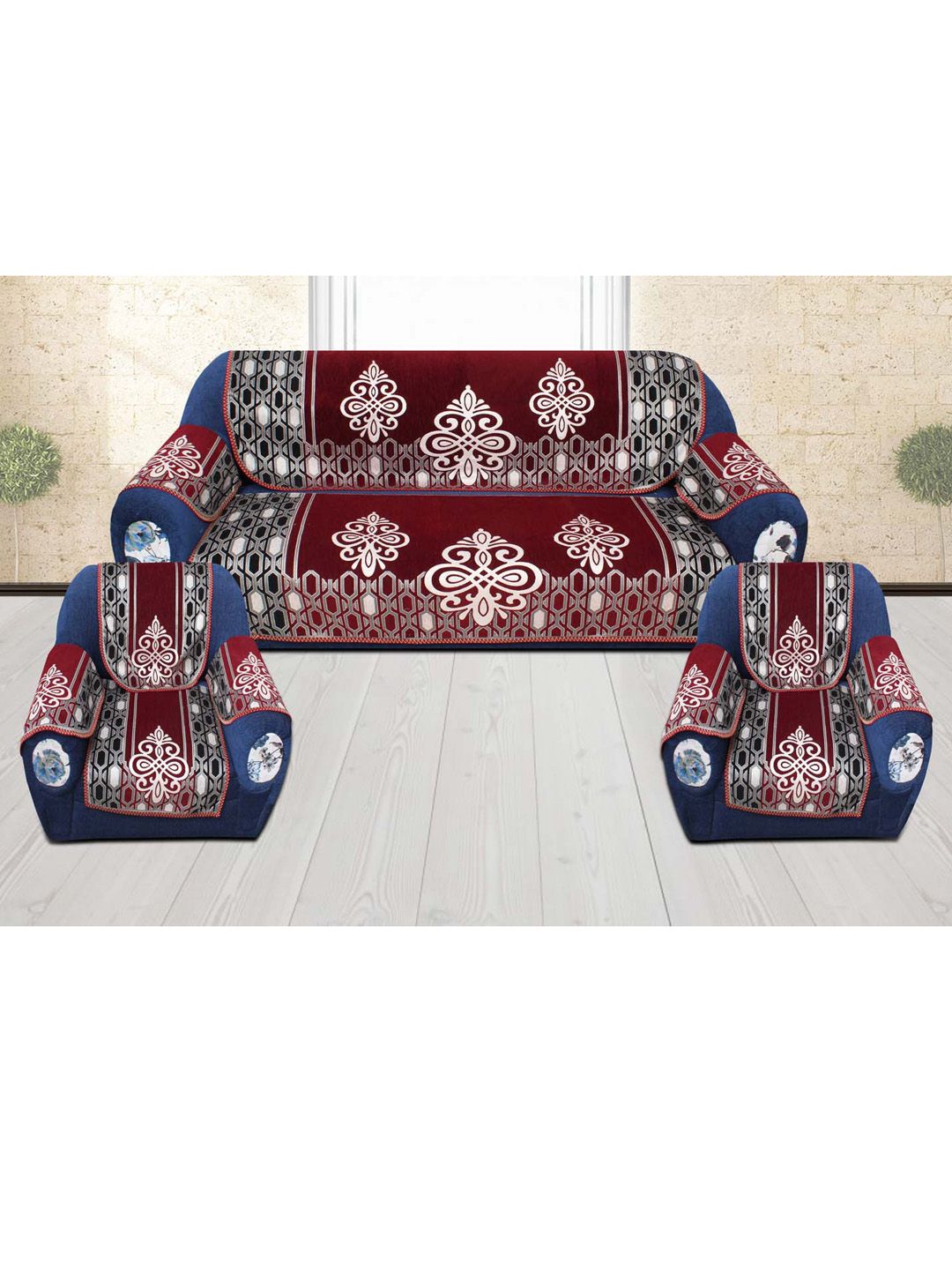 Slushy Mushy Set Of 16 Maroon Woven Design Sofa Cover Price in India