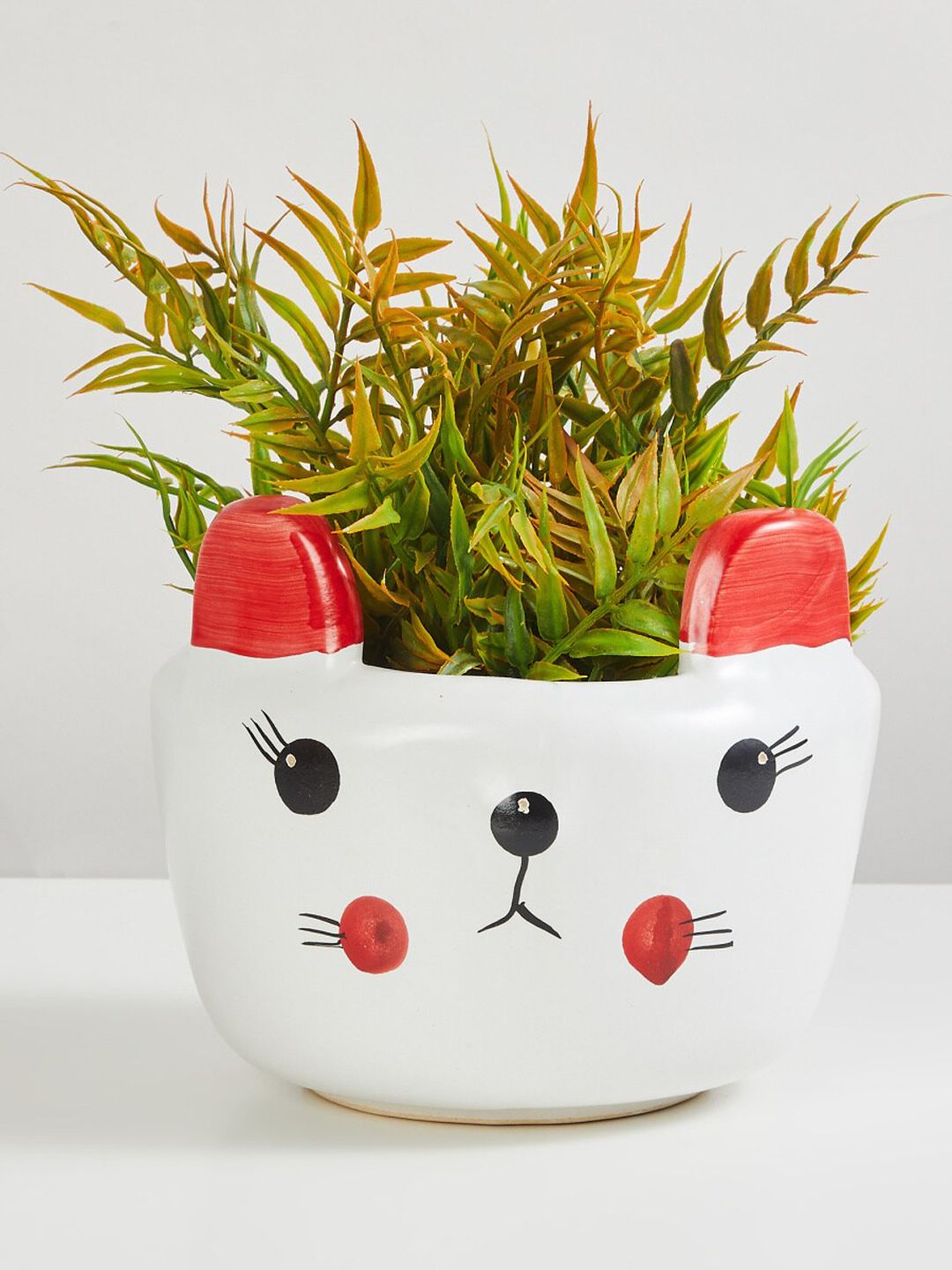 Home Centre White & Red Corsica Eden Small Kitty Ceramic Planter Price in India