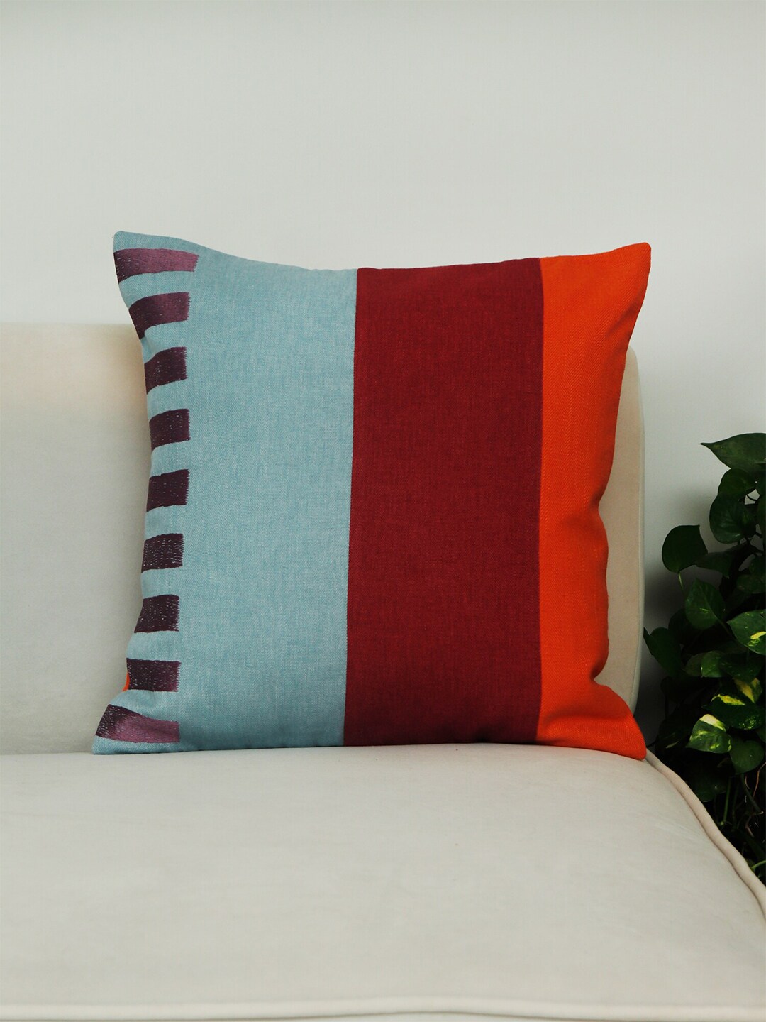 ZEBA Orange & Blue Colourblocked Square Cushion Covers Price in India