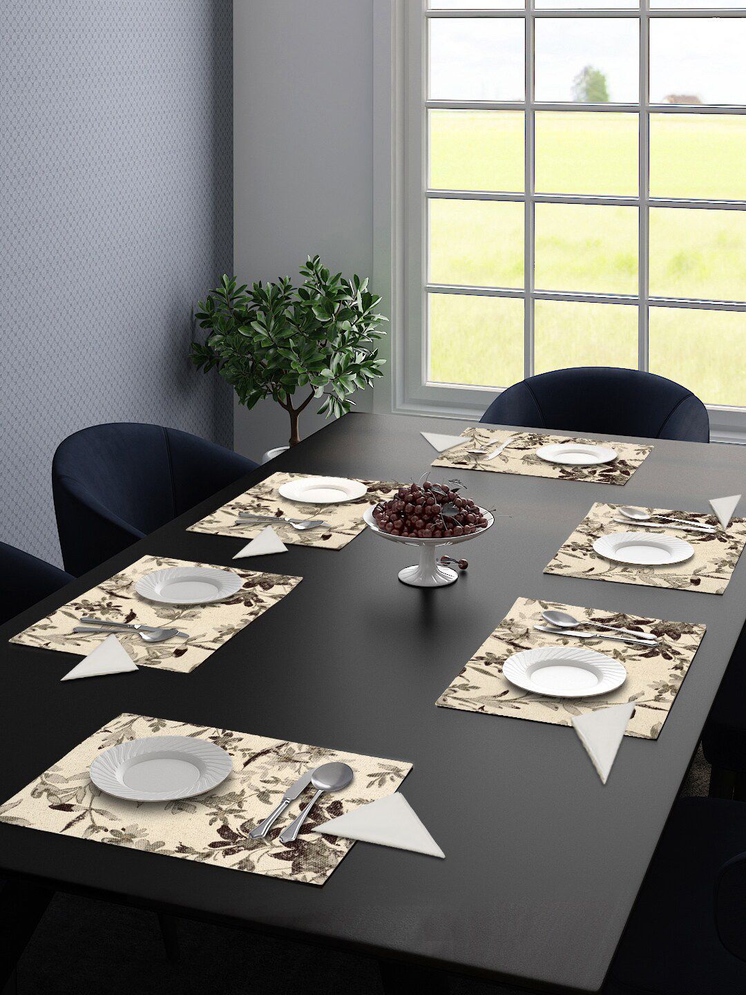 Saral Home Set Of 6 Grey Printed Rectangular Cotton Table Placemats Price in India