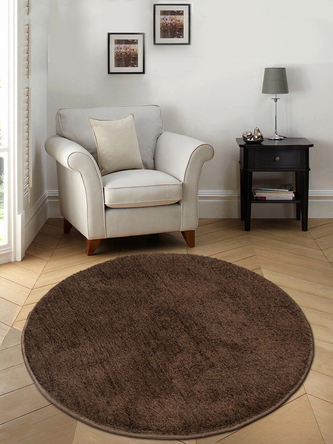 Saral Home Brown Solid Anti-Skid Round Cotton Floor Mats Price in India