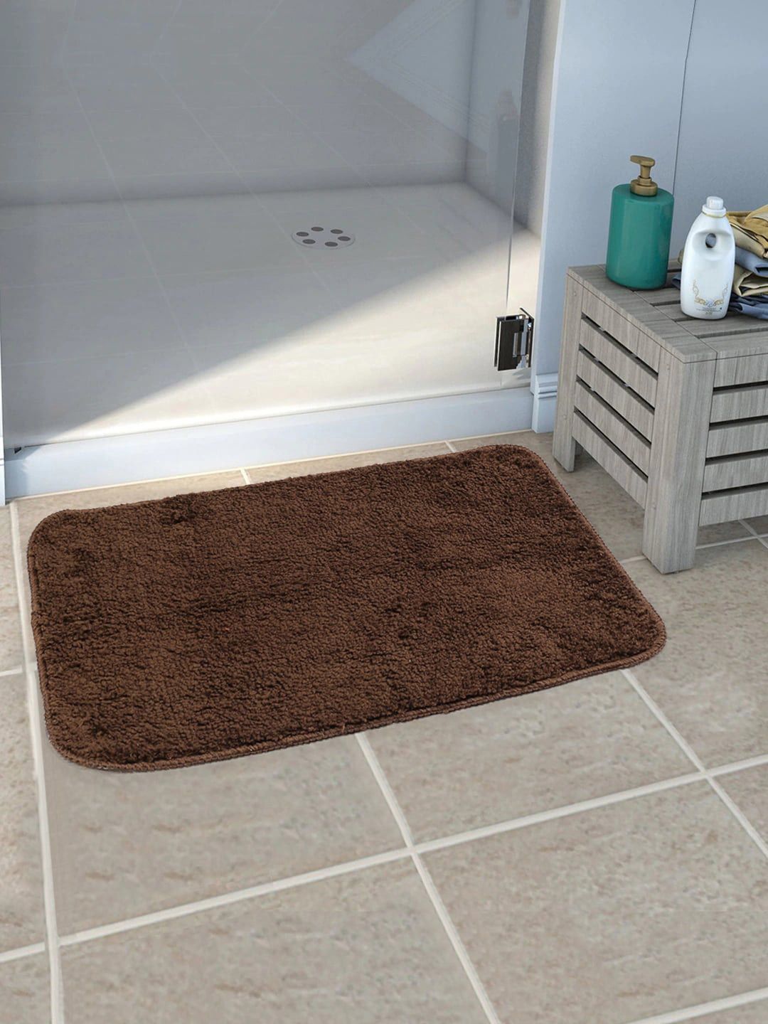Saral Home Brown Solid 210 GSM Anti-Skid Bath Rugs Price in India