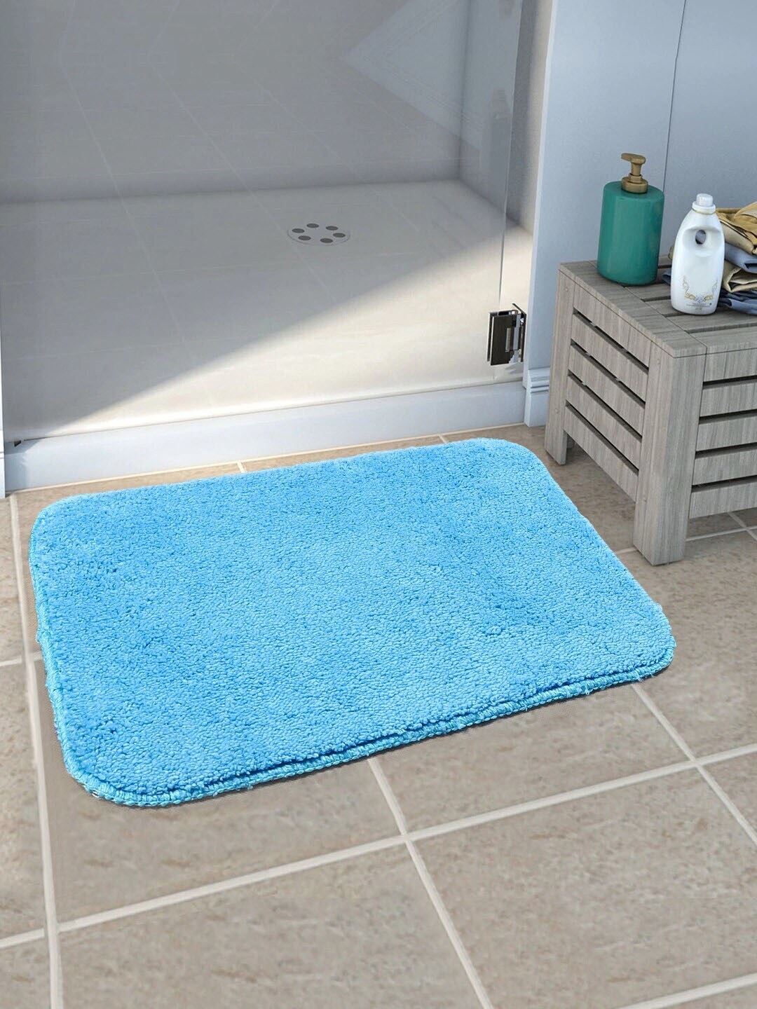 Saral Home Turquoise Blue Solid 210 GSM Anti-Skid Bath Rugs Price in India