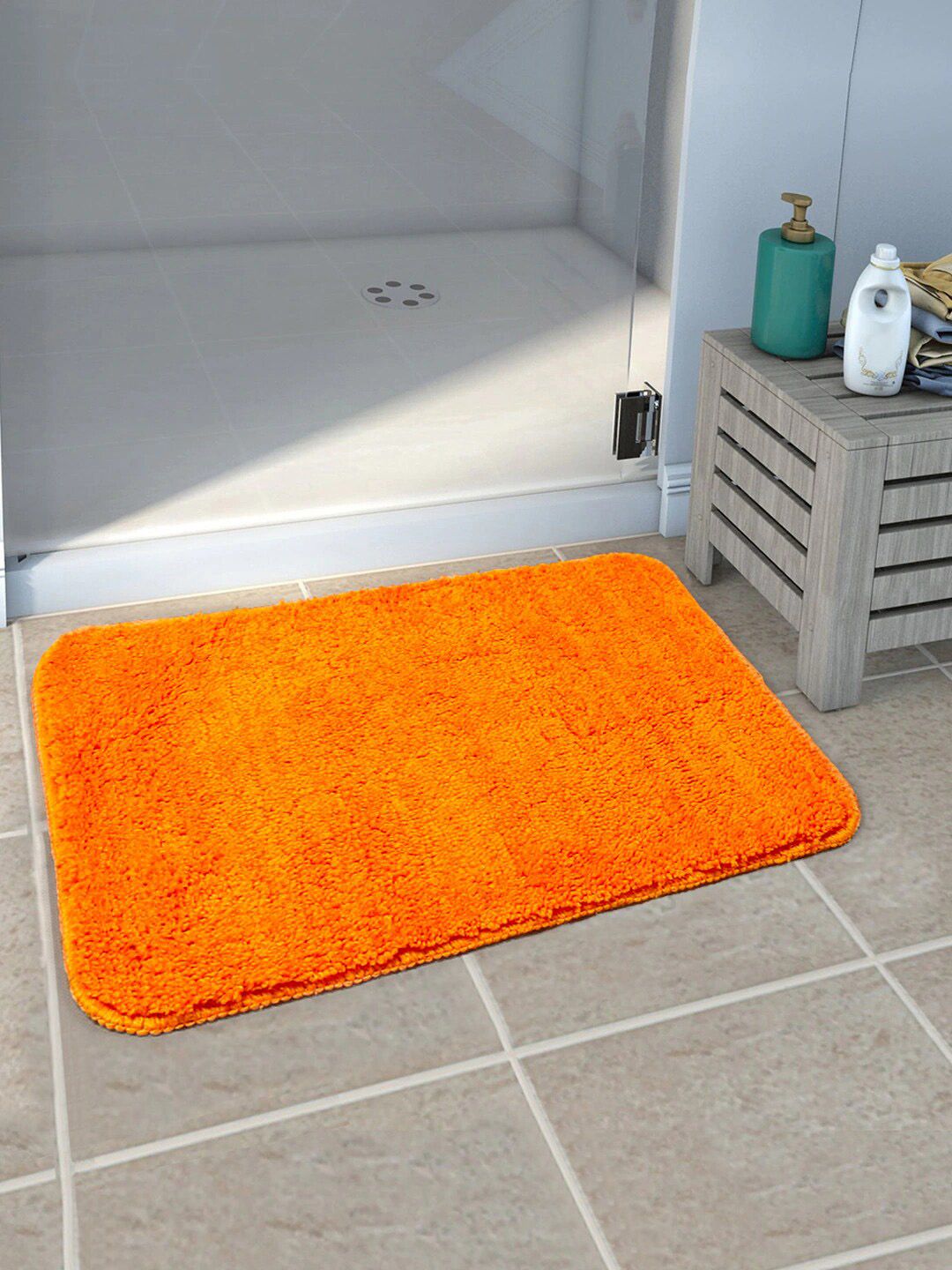 Saral Home Orange-Colored Solid 210 GSM Microfibre Anti-Skid Bath Mat Price in India