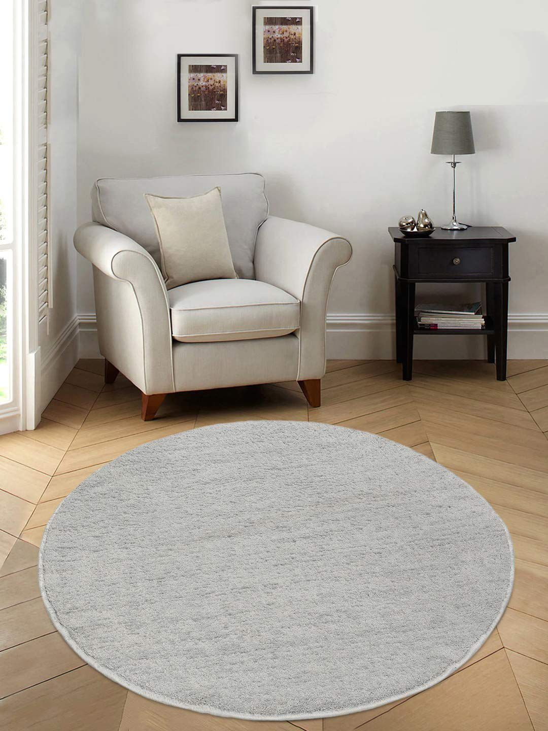 Saral Home Grey Solid Cotton Anti-Skid Shaggy Round Floor Mats Price in India