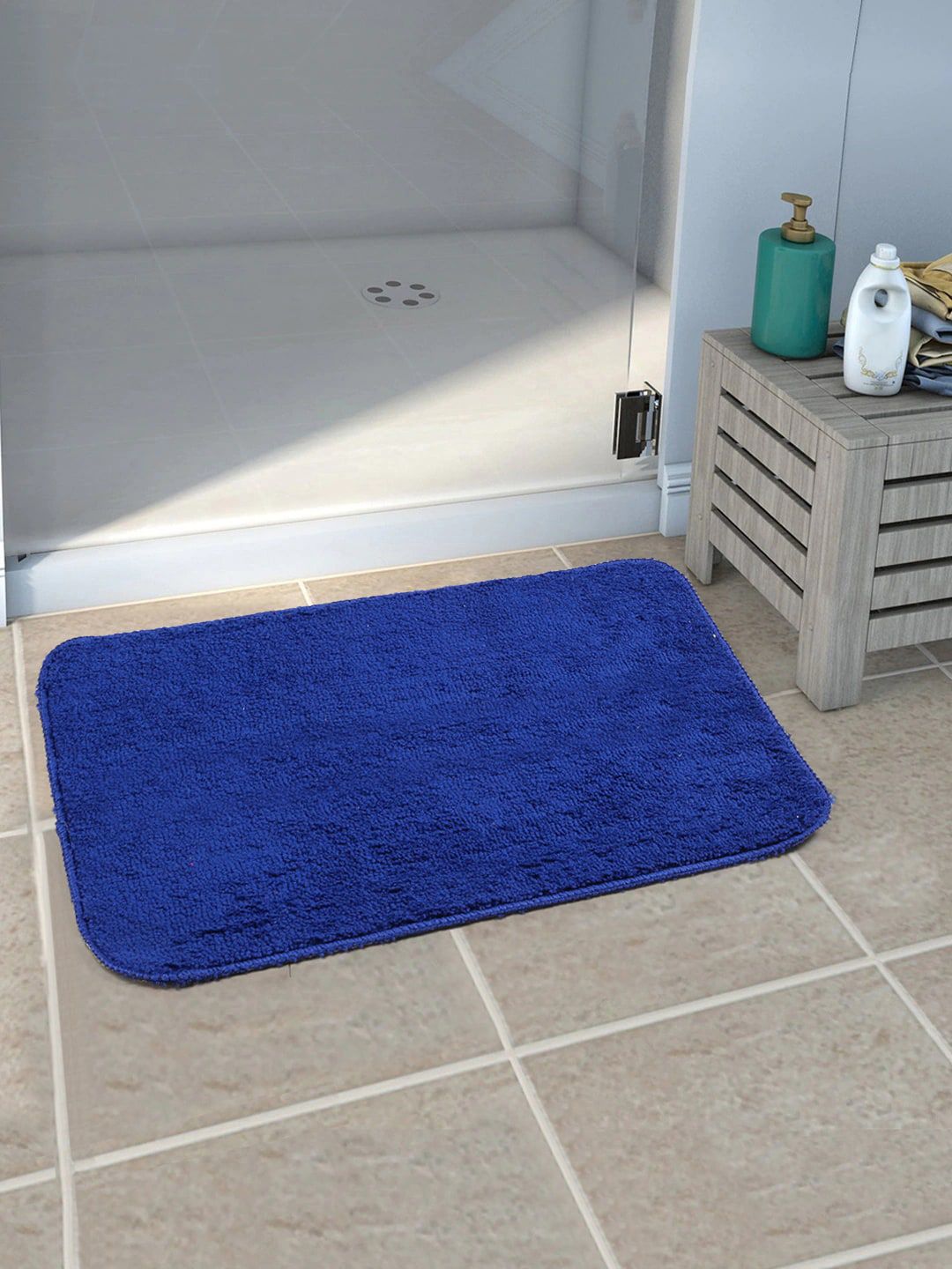 Saral Home Blue Solid 210 GSM Microfibre Anti-Skid Bath Mat Price in India