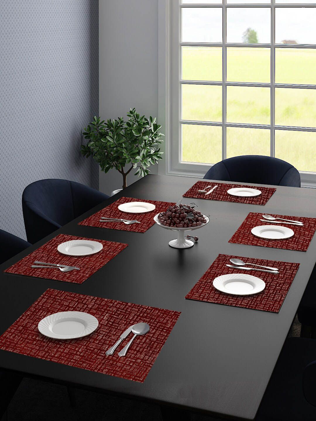 Saral Home Set of 6 Maroon Printed Dining Table Placemats Price in India