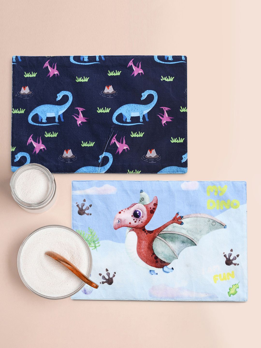 Saral Home Blue Set of 2 Dinosaur Printed Velvet Table Placemats Price in India