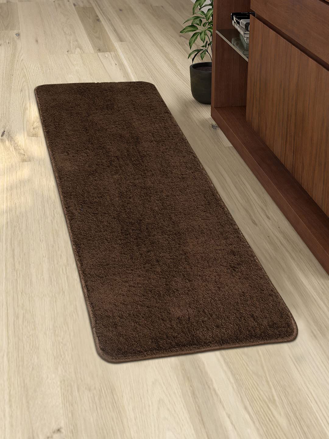 Saral Home Brown Solid Cotton Anti-Skid Bed Runners Price in India