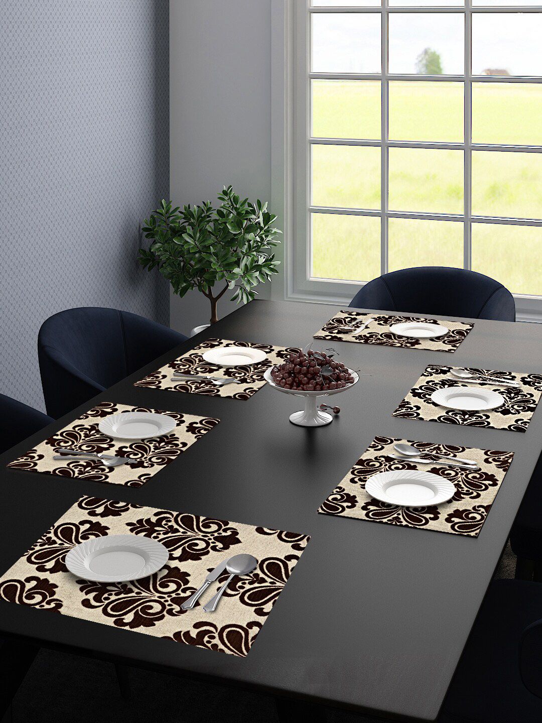 Saral Home Set Of 6 Cream & Brown Printed Table Placemats 34X45 CM Price in India