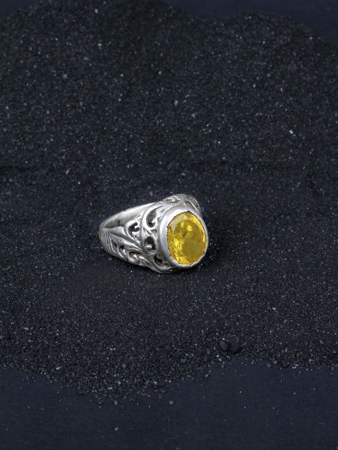SANGEETA BOOCHRA Sterling Silver Yellow CZ Studded Finger Ring Price in India