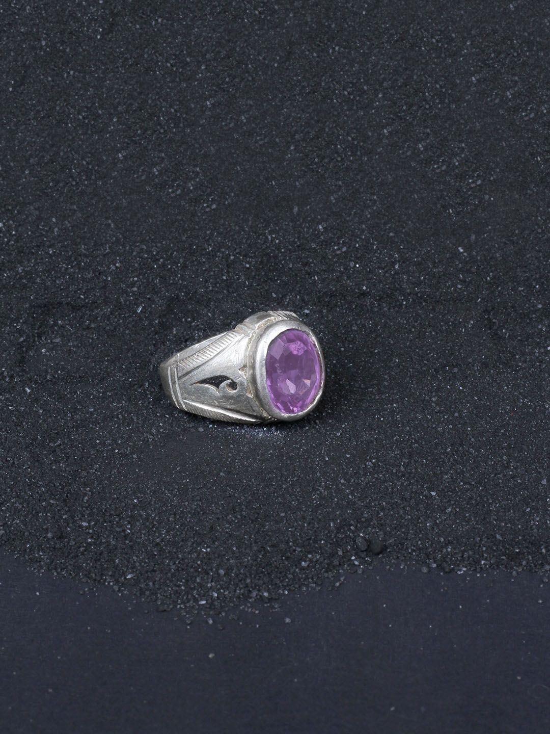 SANGEETA BOOCHRA Purple & Silver-Toned CZ-Studded Afghan Finger Ring Price in India