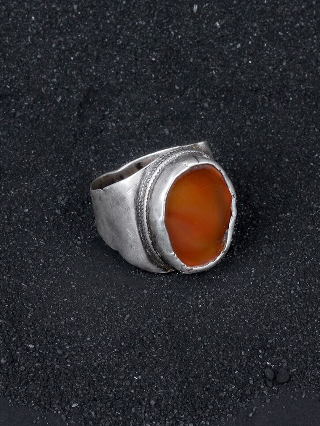 SANGEETA BOOCHRA 925 Sterling Silver Silver Coloured Orange Coloured CZ Studded Afghan Finger Ring Price in India