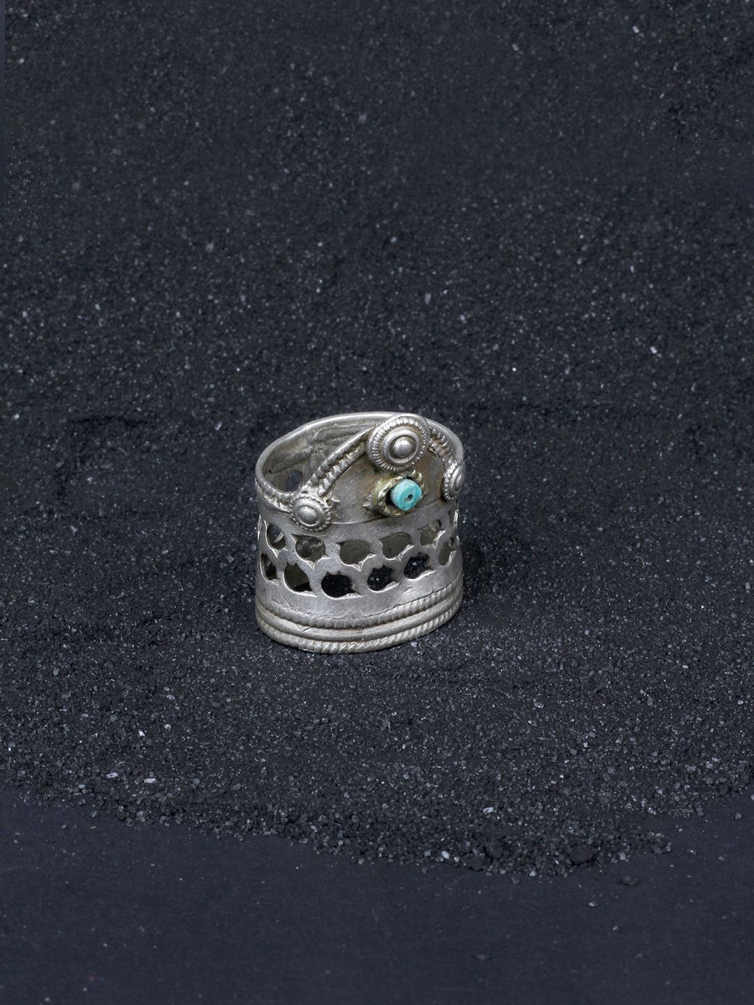 SANGEETA BOOCHRA Silver Coloured Blue Afghan Finger Ring Price in India