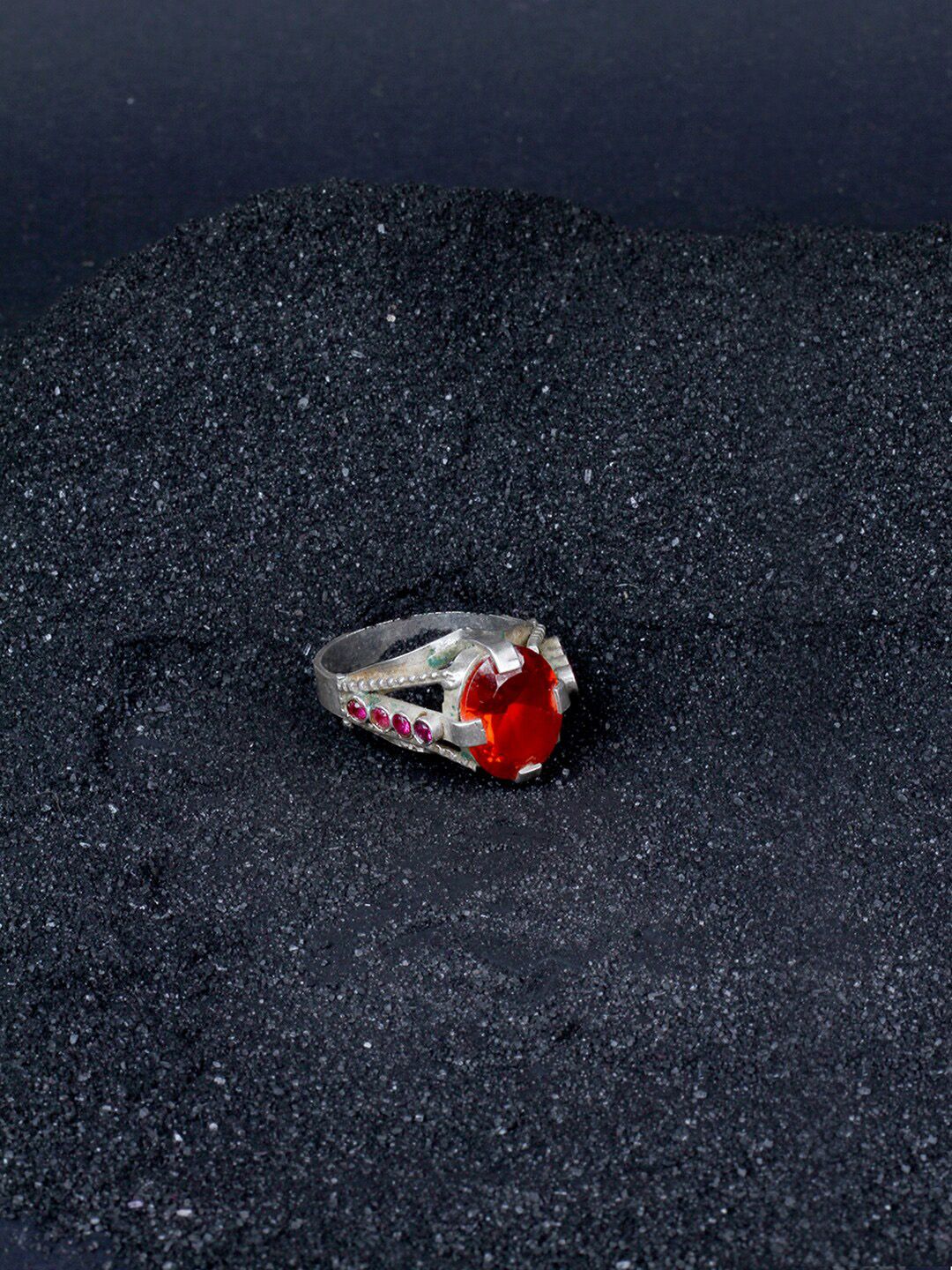 SANGEETA BOOCHRA Silver Coloured Red CZ Studded Afghan Finger Ring Price in India