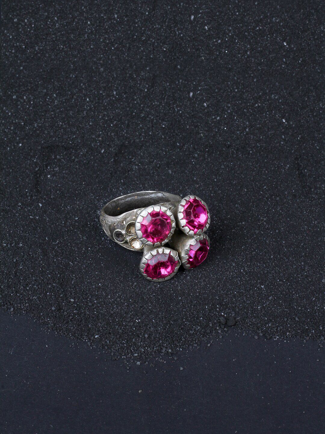 SANGEETA BOOCHRA Silver-Toned Pink CZ-Studded Afghan Finger Ring Price in India