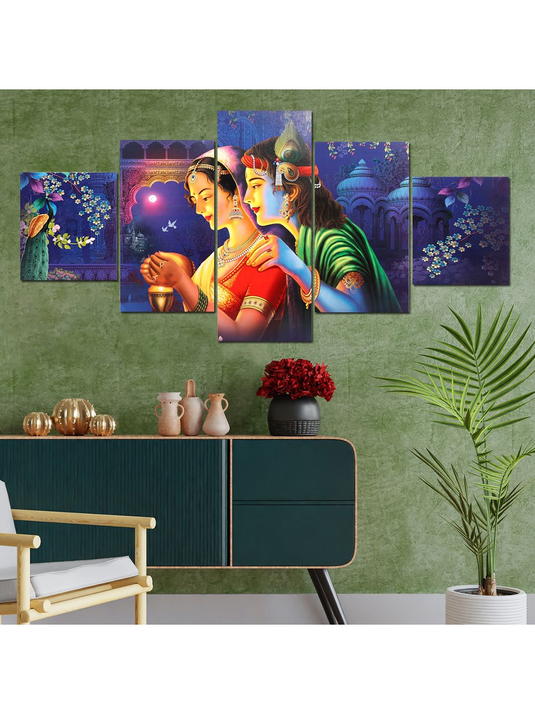 Perpetual Set of 5 Multicoloured Radha Krishna Paintings Price in India