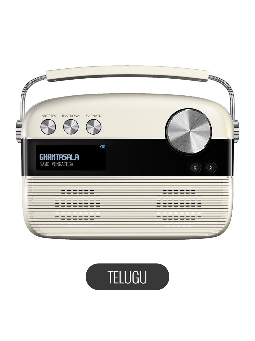 Saregama Carvaan Porcelain White Telugu Portable Music Player with 5000 Preloaded Songs