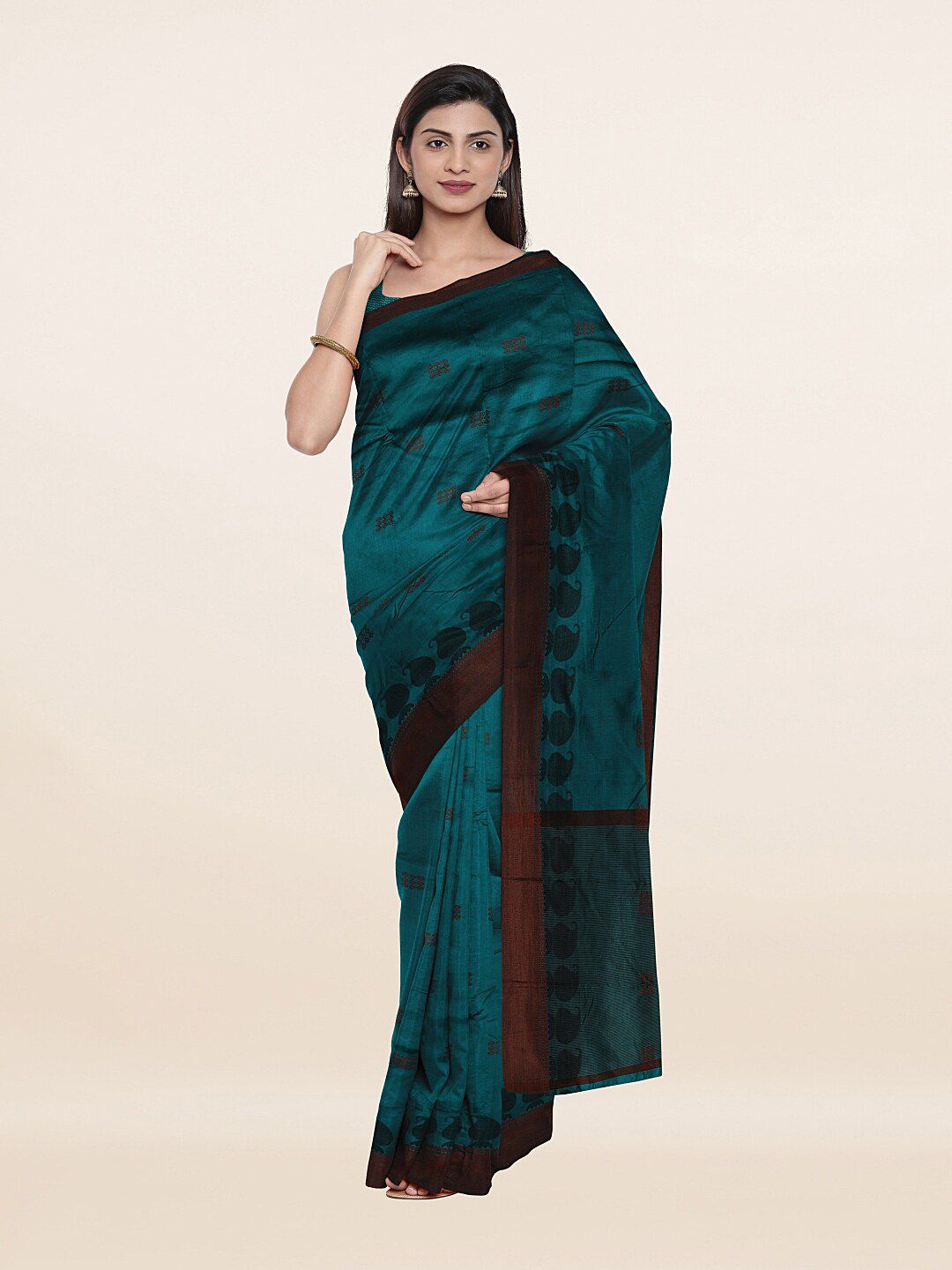 Pothys Green & Brown Paisley Saree