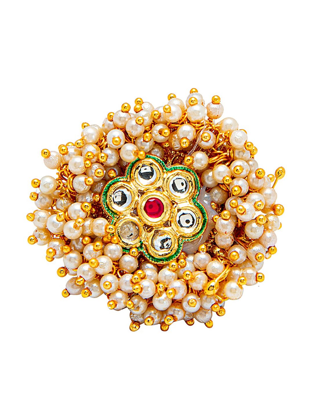 Shining Jewel - By Shivansh Gold-Plated Pearl Clustered Finger Ring Price in India