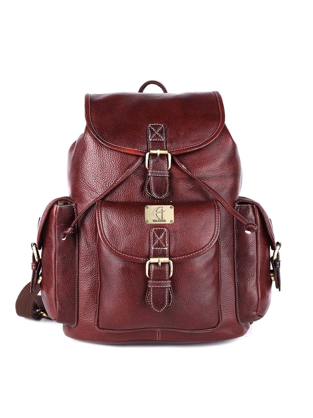 HiLEDER Unisex Brown & Gold-Toned Backpack Price in India