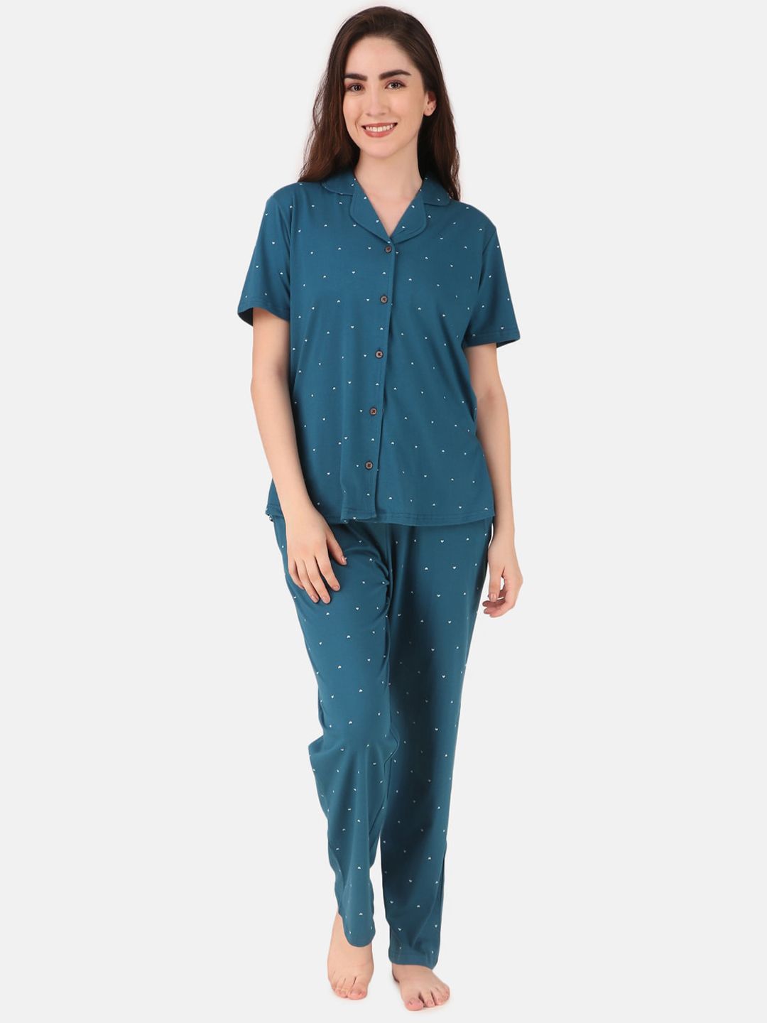 Masha Women Teal & White Printed Night Suit Price in India