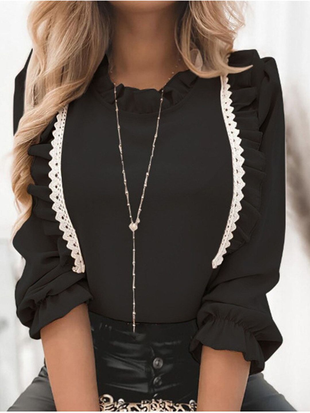 BoStreet Black Ruffles Top Price in India