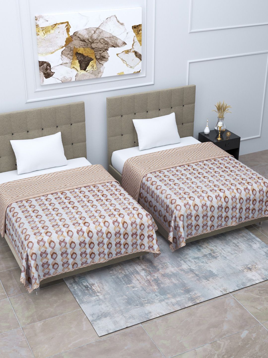 Home Fresh Brown & Off White Set of 2 Geometric AC Room 350 GSM Single Bed Dohar Price in India