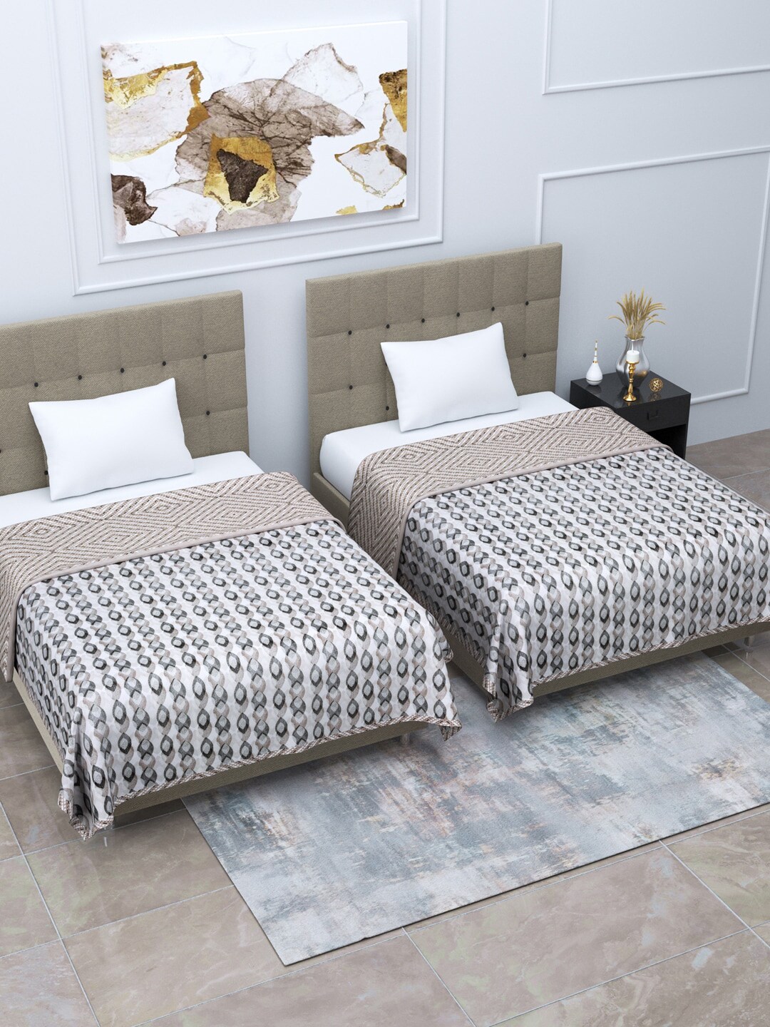 Home Fresh Grey & Off White Set of 2 Floral AC Room 350 GSM Single Bed Dohar Price in India