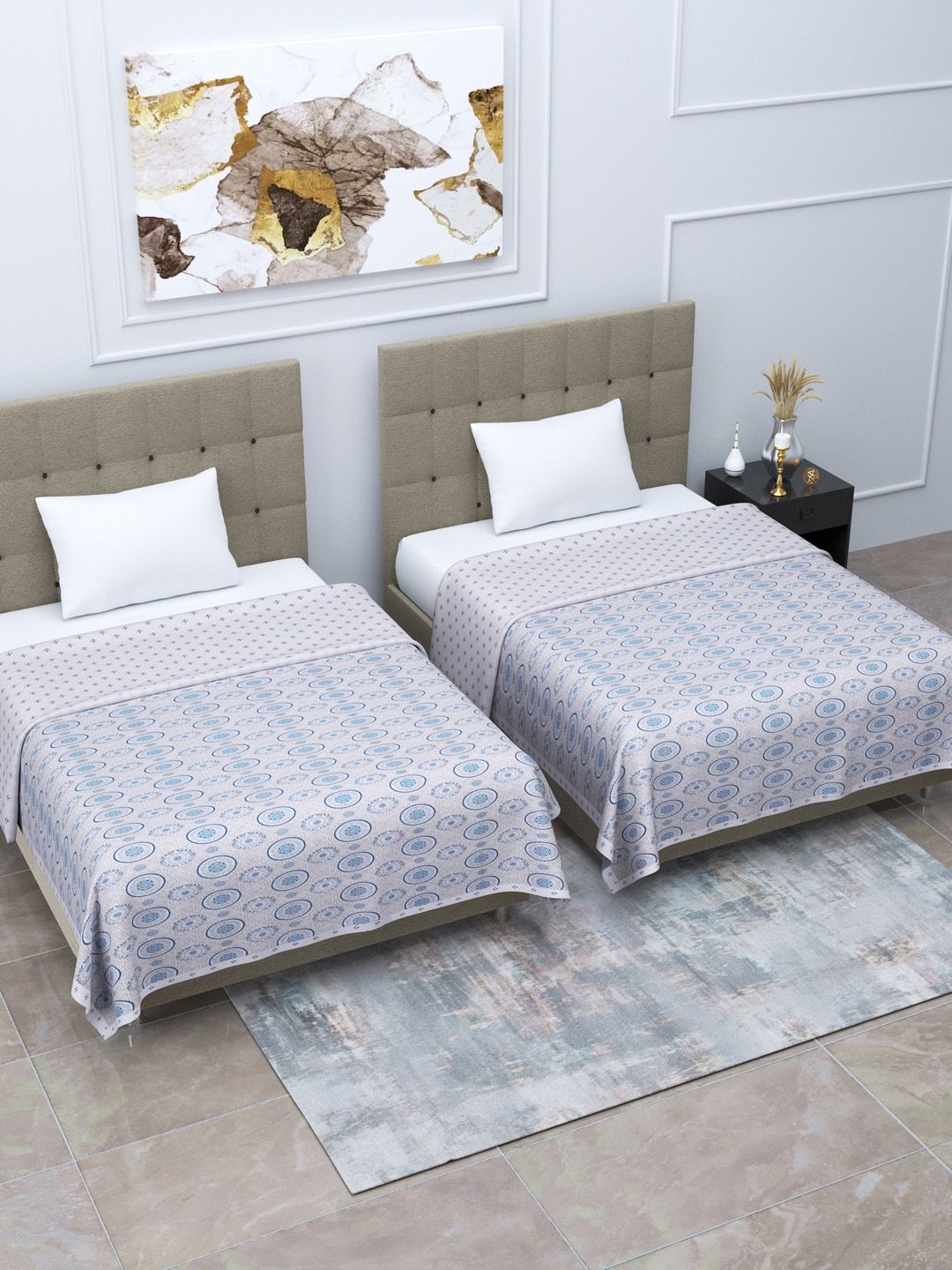 Home Fresh Blue & Off White Set of 2 Floral AC Room 350 GSM Single Bed Dohar Price in India