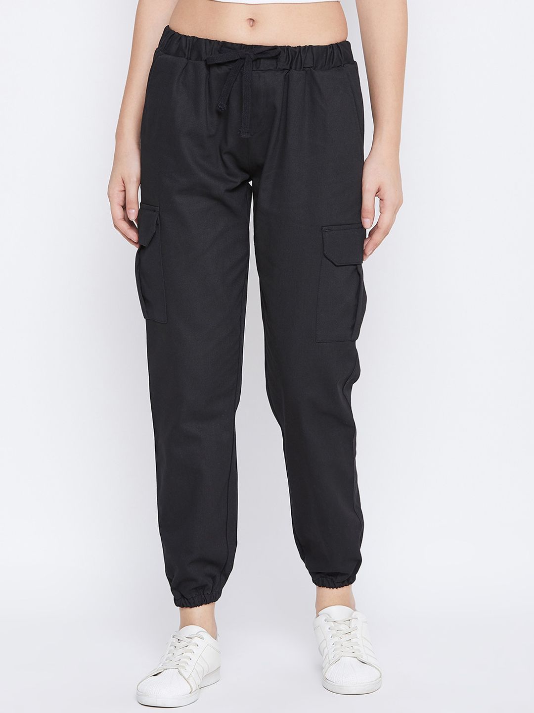 Q-rious Women Black Regular Fit Joggers Trousers Price in India