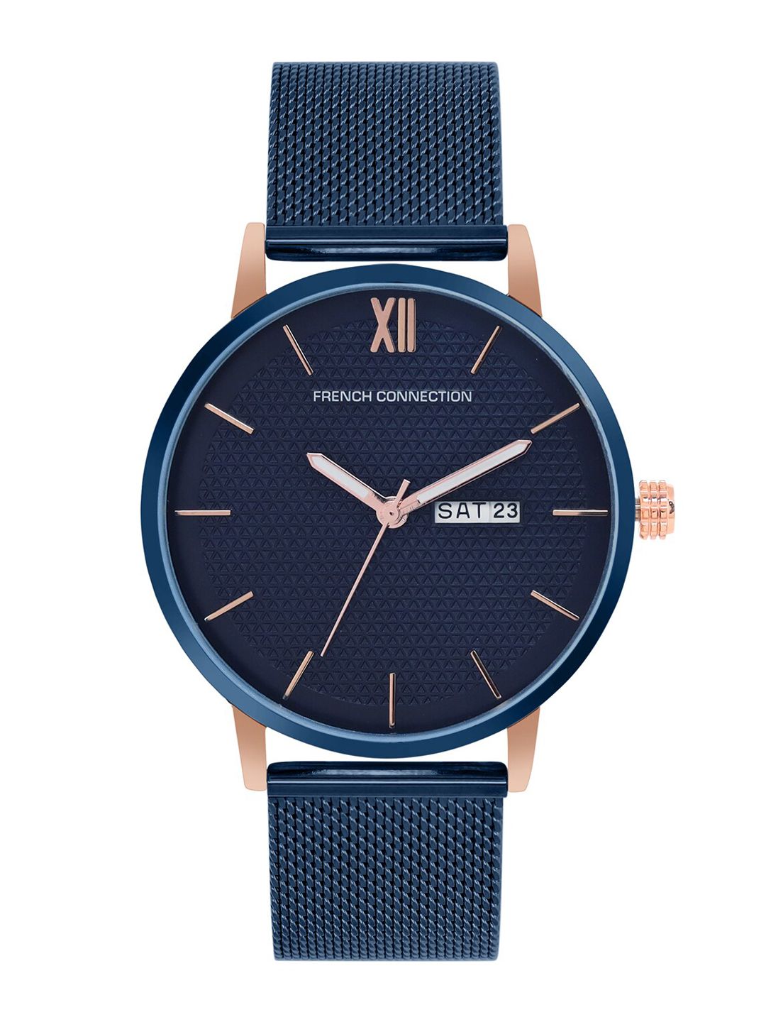 Buy French Connection Men Black Printed Dial & Black Leather