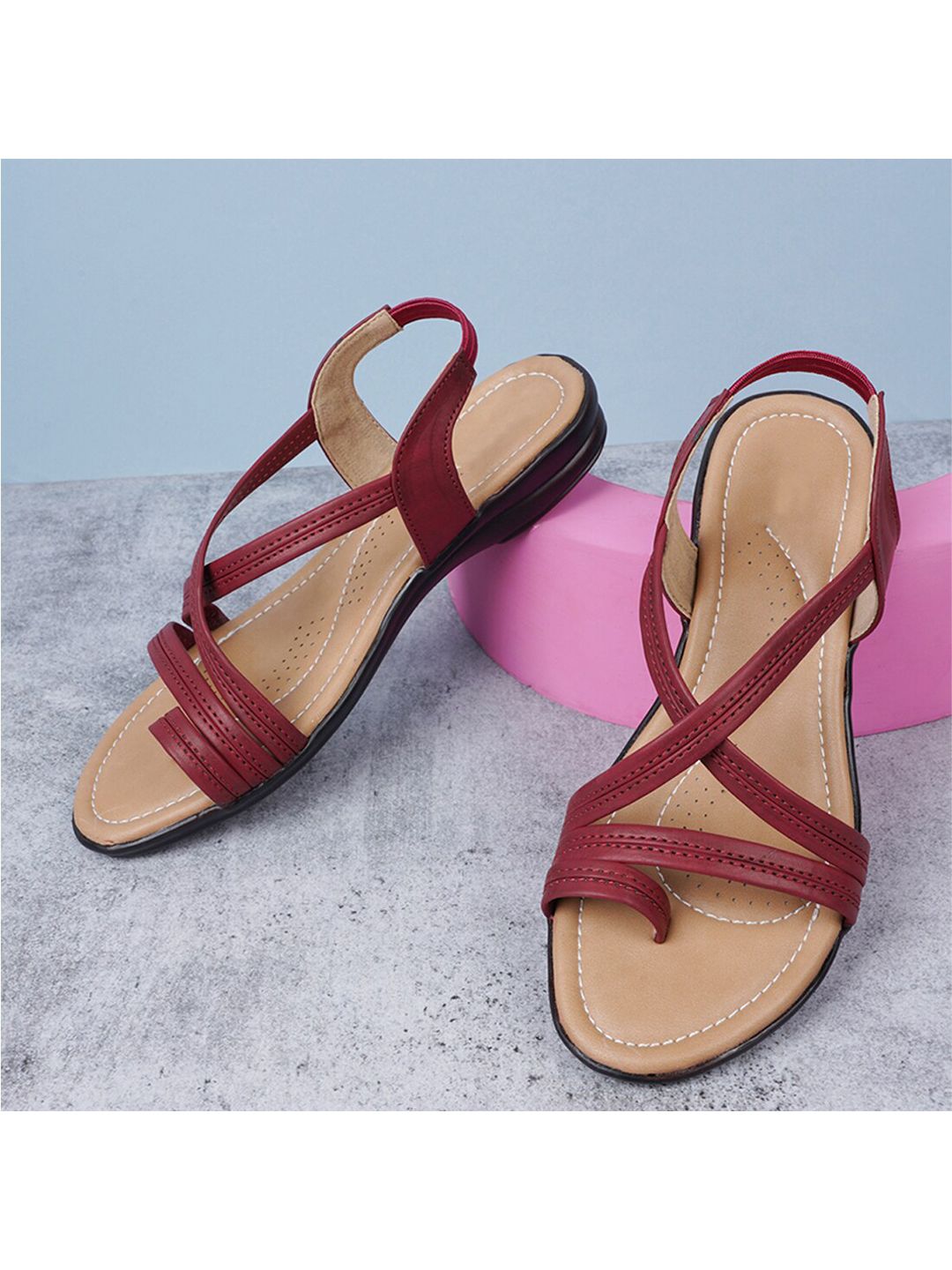 Style Shoes Women Maroon Open Toe Flat Sandals Price in India