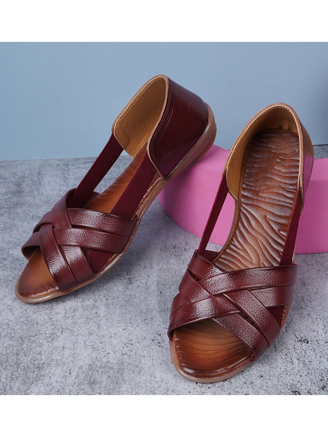 Style Shoes Women Maroon Leather Flats Price in India