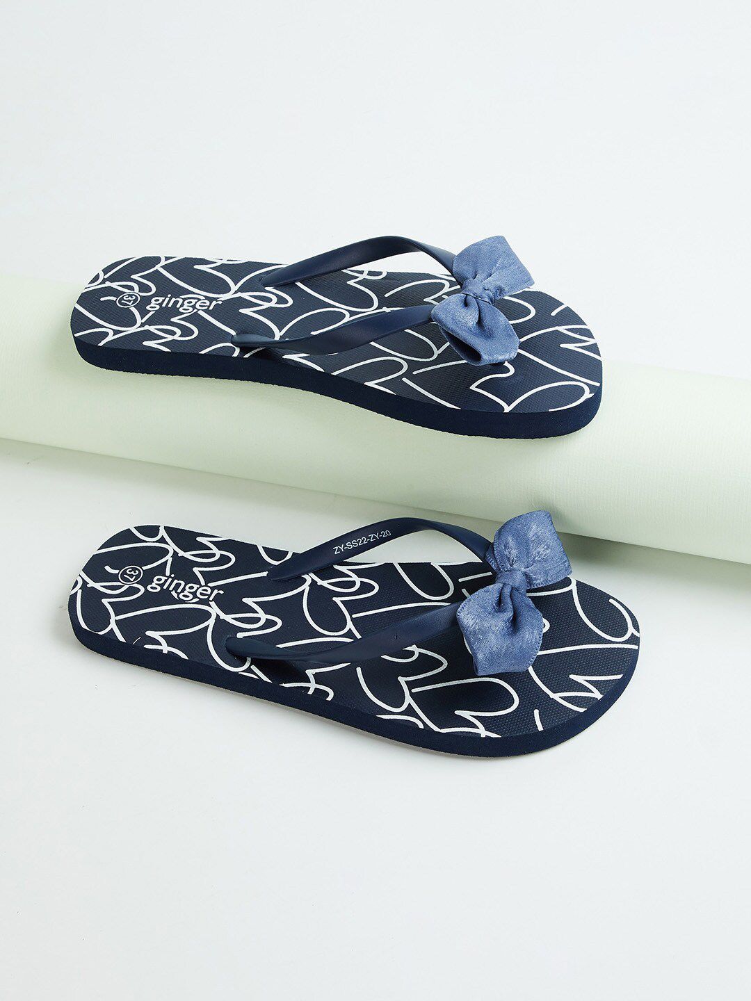 Ginger by Lifestyle Women Navy Blue Printed Rubber Thong Flip-Flops Price in India