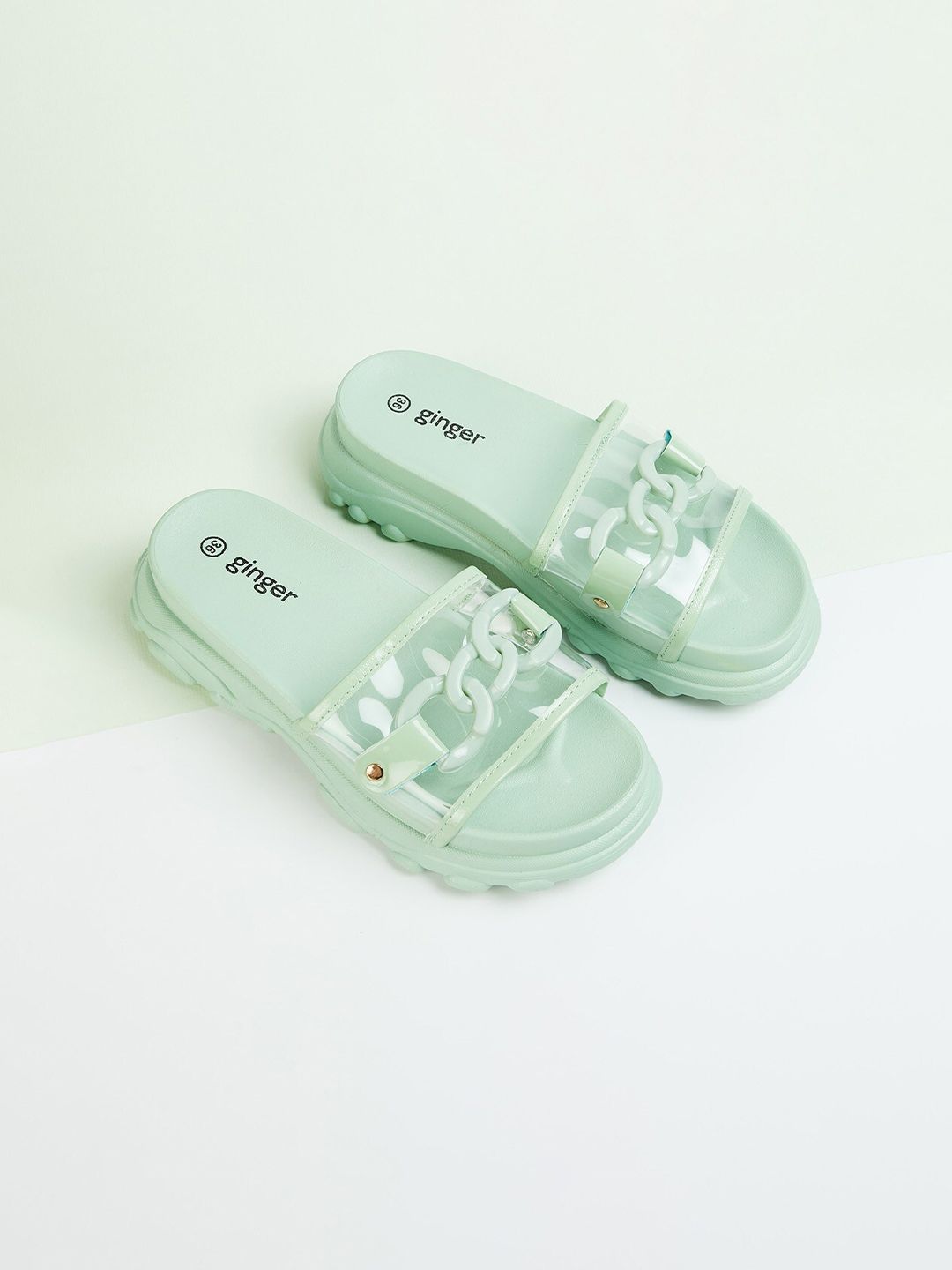Ginger by Lifestyle Women Green Rubber Sliders Price in India