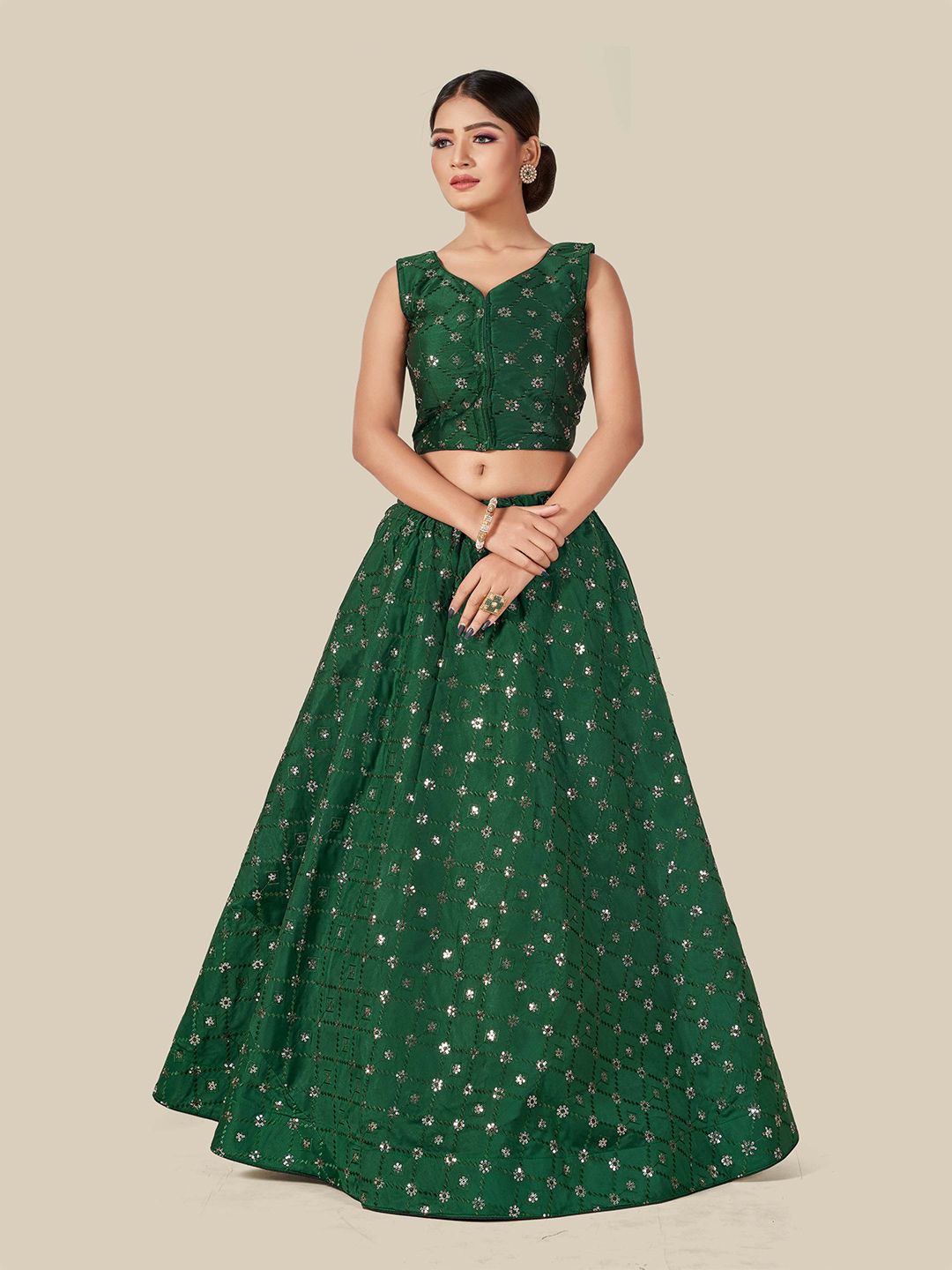 HIMRISE Green Embroidered Thread Work Semi-Stitched Lehenga & Ready to Wear Price in India