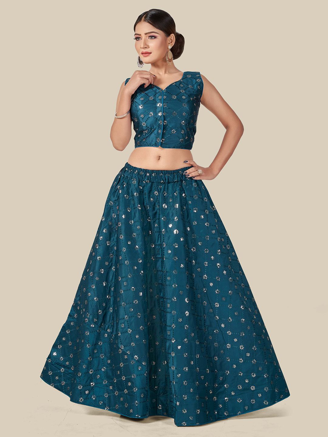 HIMRISE Blue Color Ultra Silk Satin Zari Work Floral Embroidered Lehnga Choli Set Price in India