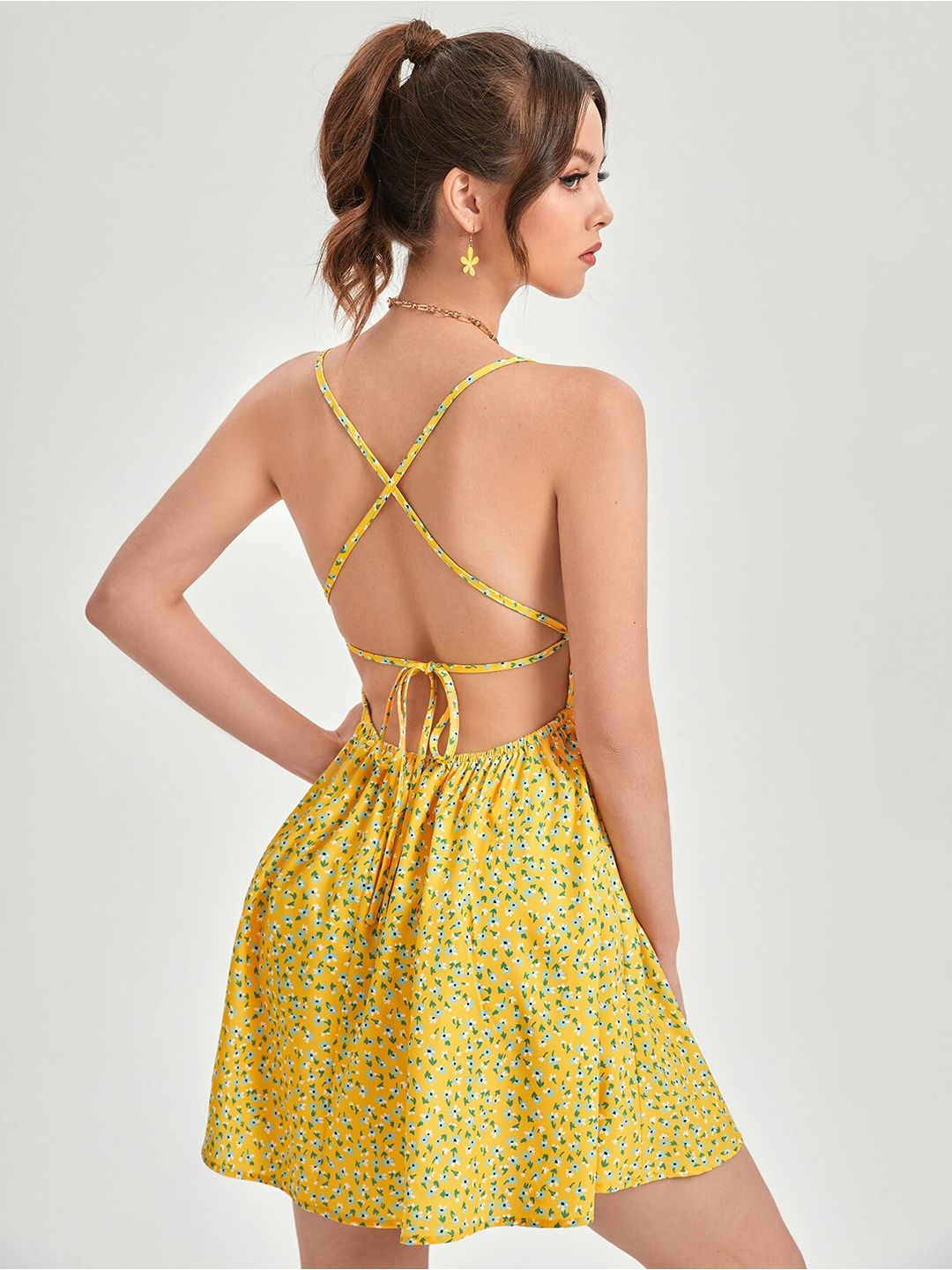 yellow floral backless dress Alexa Backless Halterneck Maxi Dress main image 0