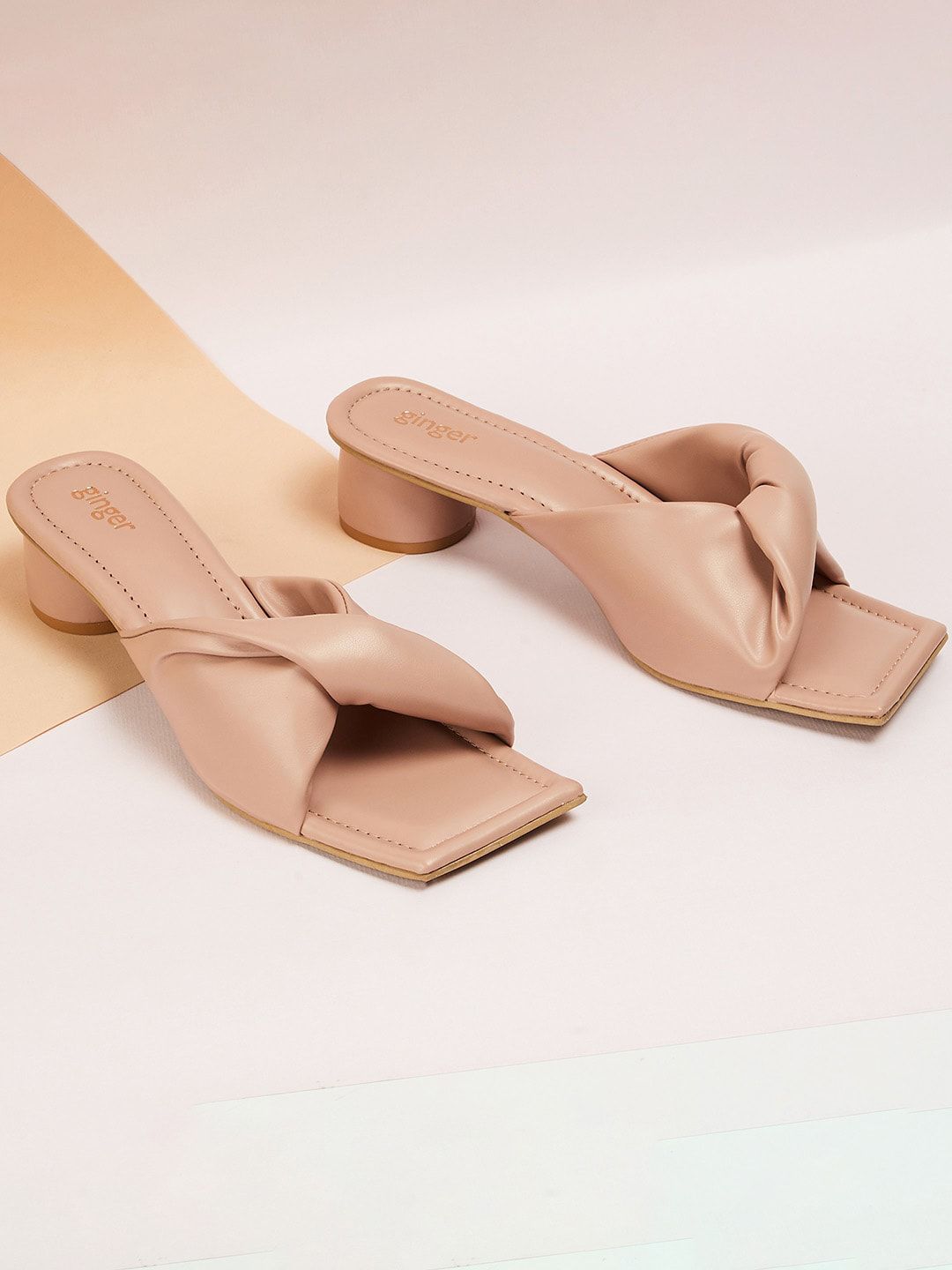Ginger by Lifestyle Pink Solid Block Heels Price in India