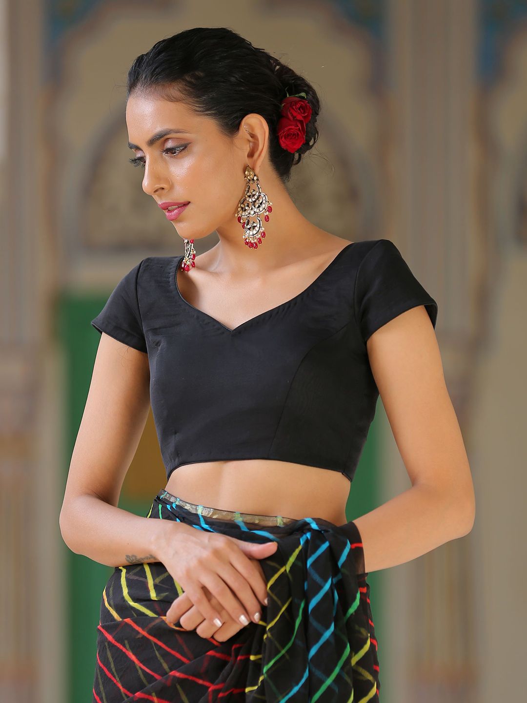 Swtantra Women Black Solid Cotton Saree Blouse Price in India