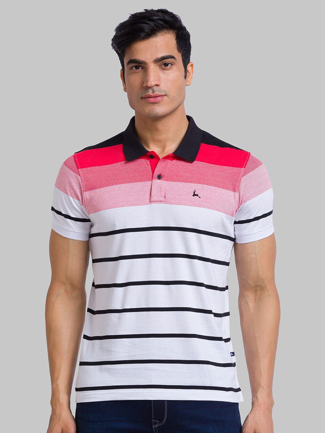 Parx Parx Men's Orange Striped Polo Collar T-shirt