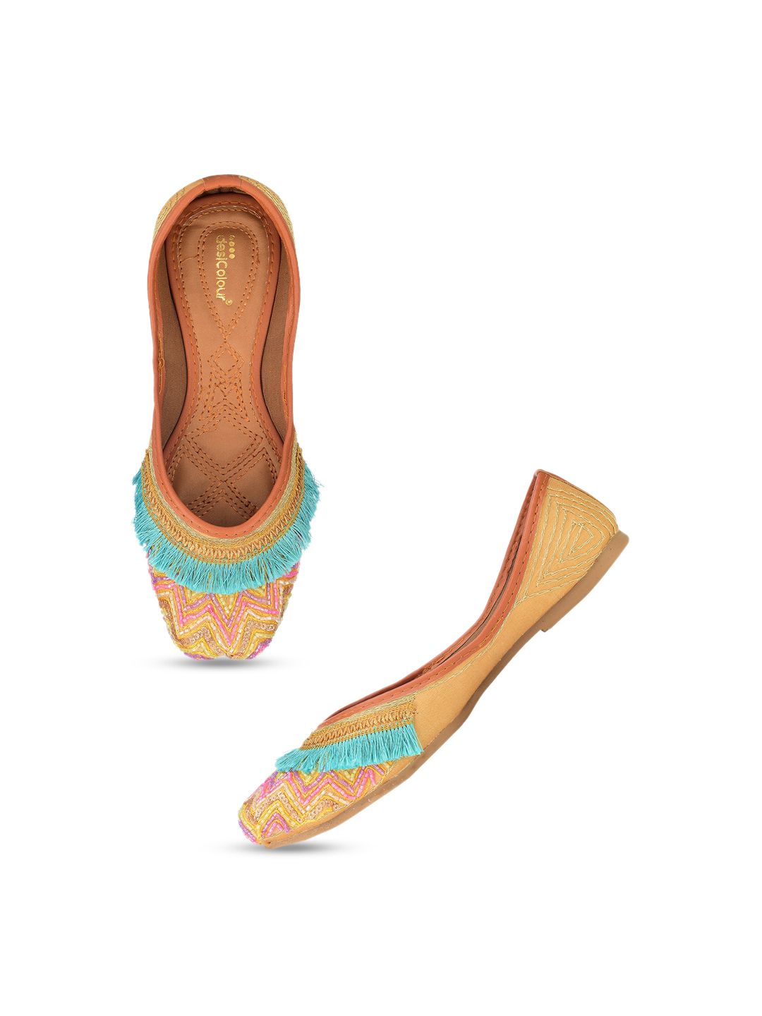 DESI COLOUR Women's Gold-Toned Ethnic Flats