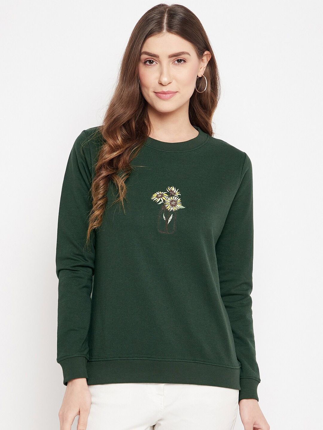 HARBORNBAY Women Green Round Neck Sweatshirt Price in India