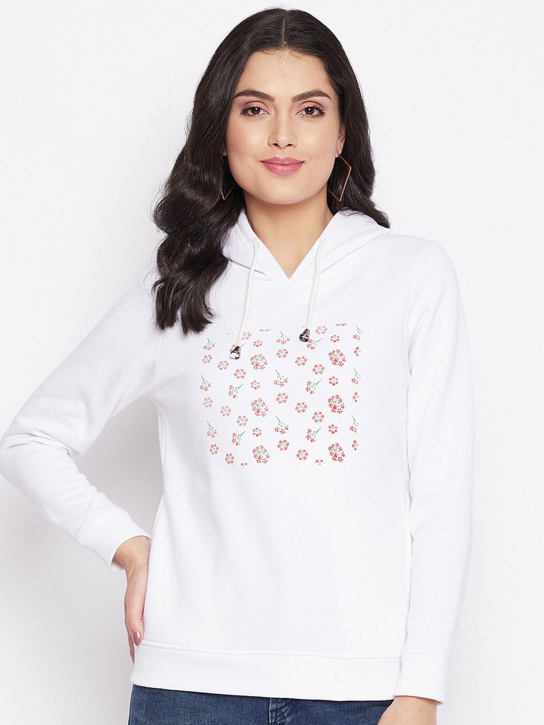 HARBORNBAY Women White Printed Hooded Sweatshirt Price in India