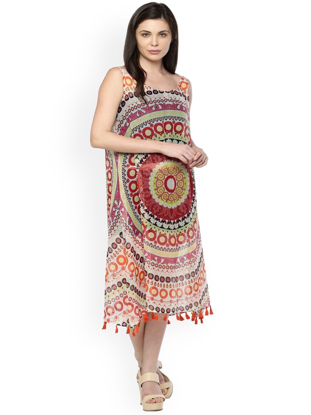 Get Wrapped Women Maroon & White Printed Beach Cover-Up Dress Price in India
