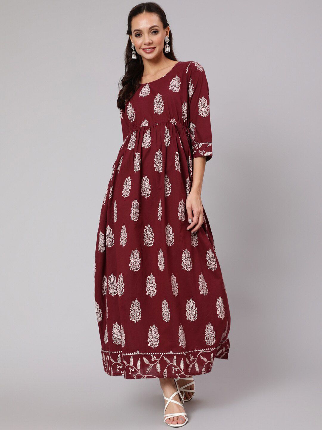 Nayo Burgundy Ethnic Motifs Ethnic Maxi Dress Price in India