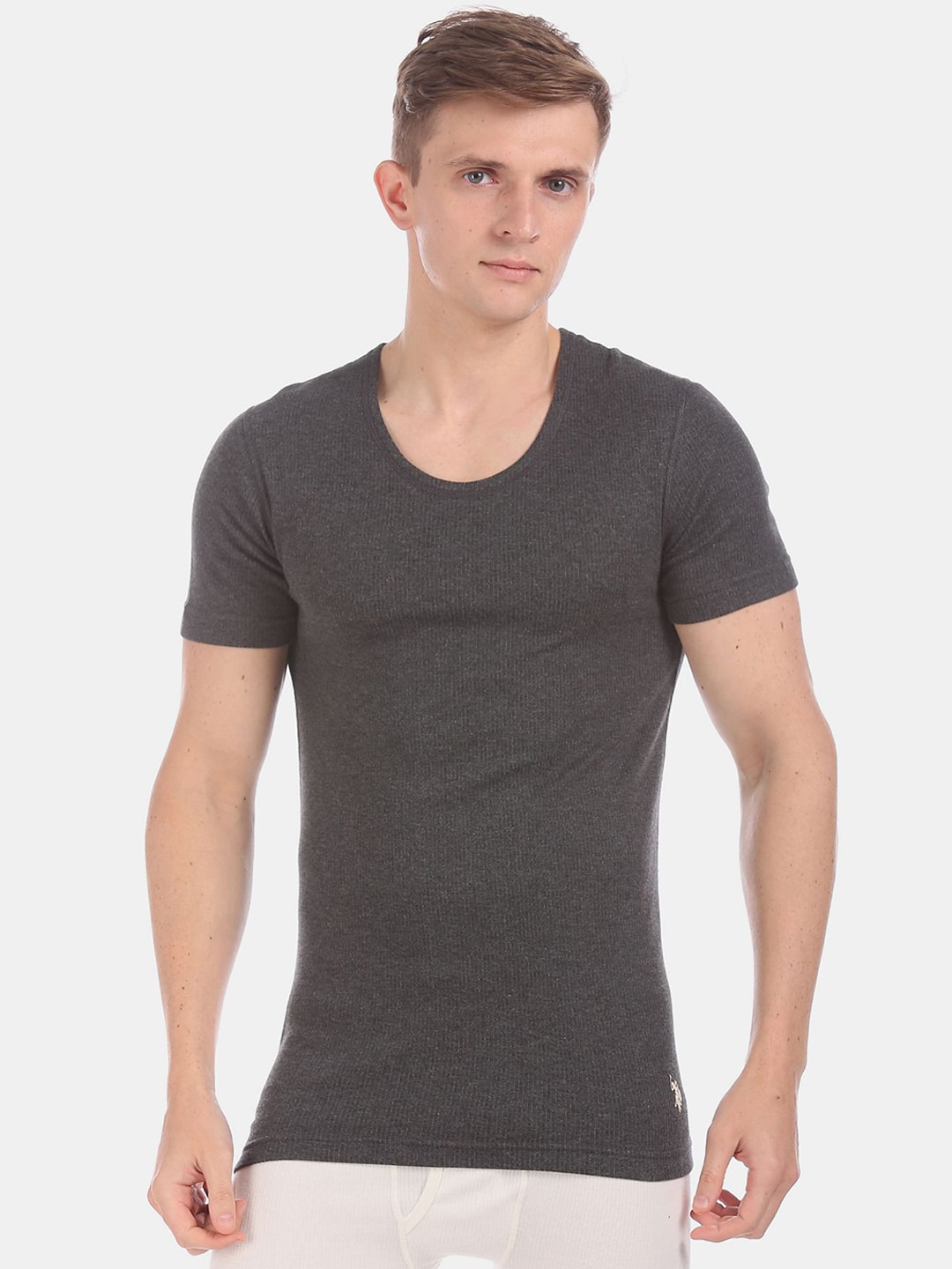 U.S. Polo Assn. Men's Grey Solid Snug-Fit Thermal Tops Price in India