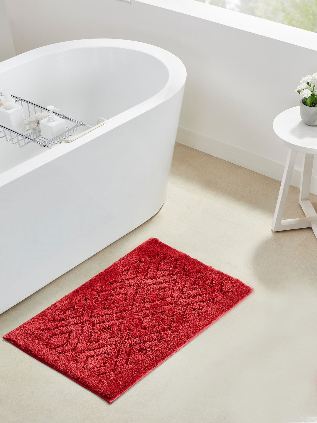 Pano Red Solid 1600 GSM Pure Microfiber Anti-Skid Bath Rugs Price in India