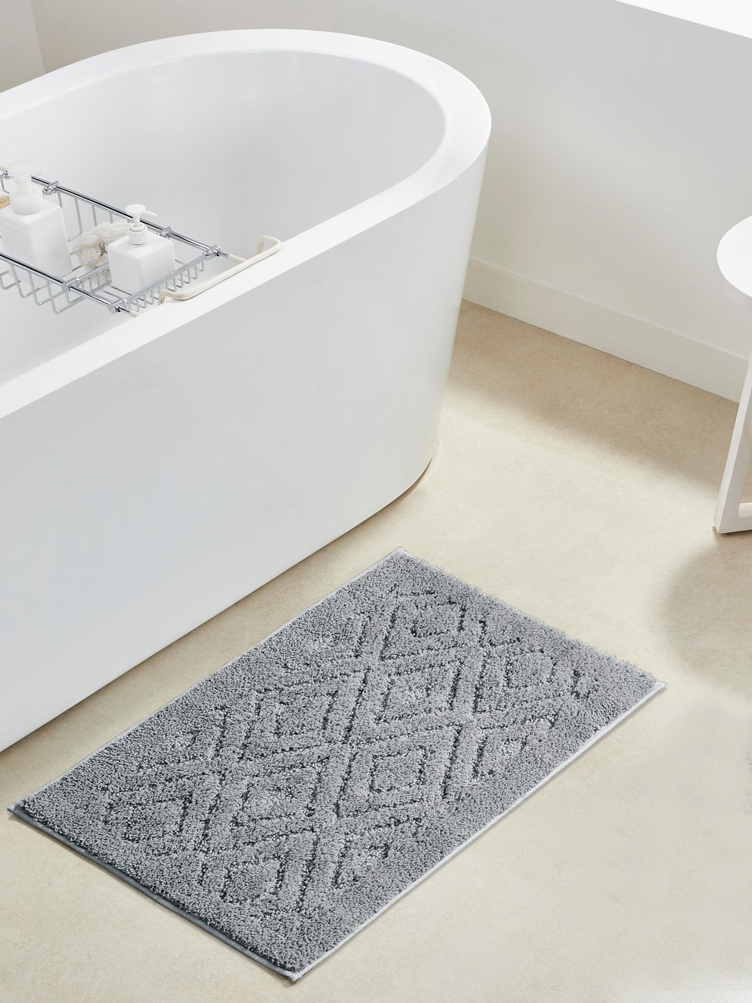 Pano Charcoal Grey Self Design 1600 GSM Bath Rugs Price in India